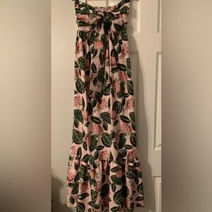 Capittana Strapless long dress w/ ruffle hem, bow at bust, XS, pink & green NWT